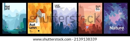 Nature and landscape. Set of vector illustrations. Pictures for posters, postcards or covers.