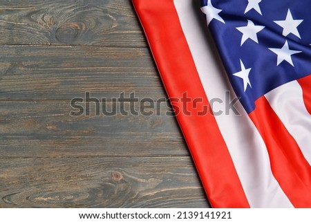 USA flag on wooden background with space for text
