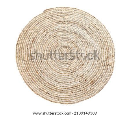 Round wicker carpet on white background Royalty-Free Stock Photo #2139149309