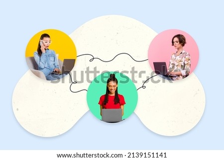 Picture collage diverse freelancer business women using webcam pc view easy convenient usage of app for worldwide communication concept Royalty-Free Stock Photo #2139151141