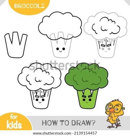 How to draw Broccoli for children. Step by step drawing tutorial. A simple guide to learning to draw Royalty-Free Stock Photo #2139154457