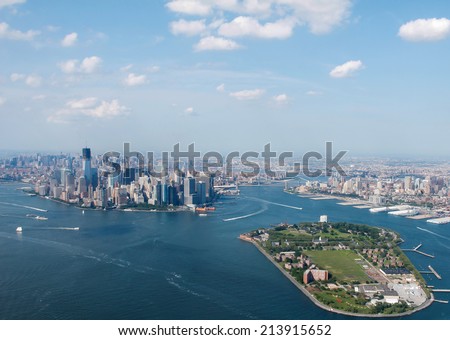 New York City Sky View With Governors Island Infront