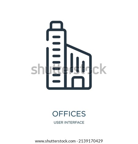 offices thin line icon. document, office linear icons from user interface concept isolated outline sign. Vector illustration symbol element for web design and apps.