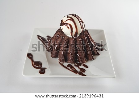                           molten cake in the white dish  Royalty-Free Stock Photo #2139196431