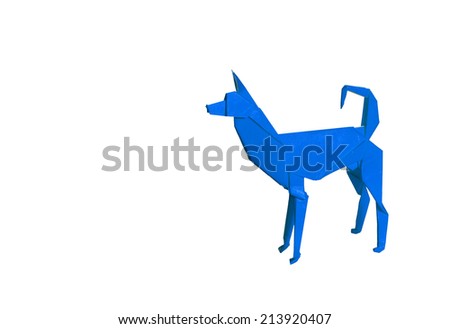 Blue Origami Dog isolated on white