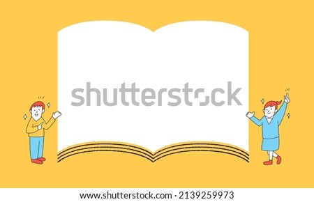 Vector illustration of education concept. Students reading a huge open book.