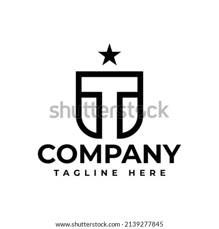 modern letter T with shield and star logo design