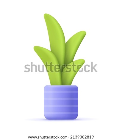 Flower, plant with leaves in pot. Gardening concept. 3d vector icon. Cartoon minimal style. Royalty-Free Stock Photo #2139302819