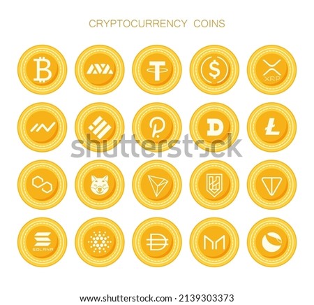 A set of cryptocurrency coins. Vector coins. Monetary units, cryptocurrency exchange.