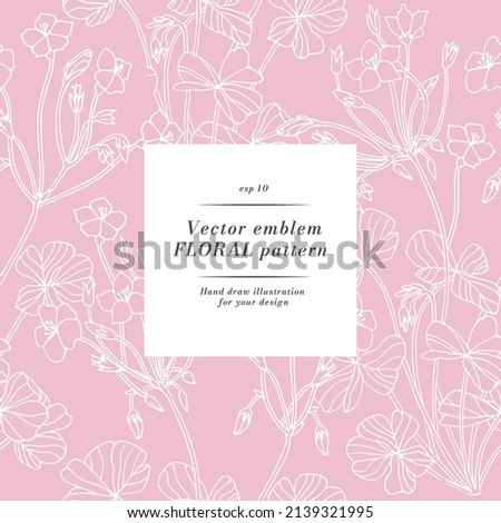 Vintage card with oxalis flowers. Floral wreath. Seamless pattern. Flowers background for cosmetics packaging