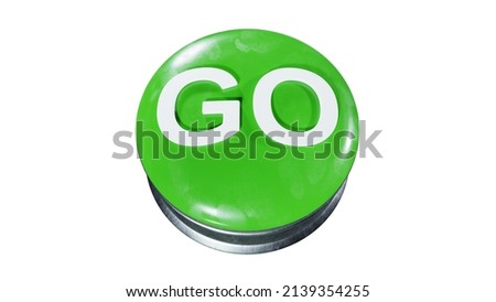 Big green go button on white background Royalty-Free Stock Photo #2139354255