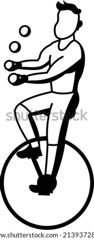 quantum juggling or ball cascade Vector Icon Design, Circus characters Symbol, Carnival performer Sign, Festival troupe Stock illustration, big mustache man Juggling on unicycle Concept