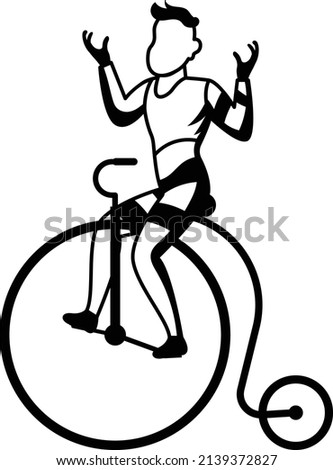 Cycling Entertainer Vector Icon Design, Circus characters Symbol, Carnival performer Sign, Festival troupe Stock, Retro Front Big Wheel Bicycle illustration, Man Riding Penny Farthing Concept