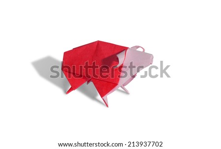 Red Origami Sheep isolated on white