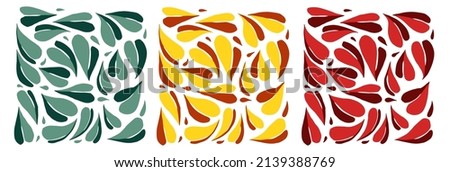 Various leaves. Abstract. Hand drawn trendy Vector illustration. Floral design, Naive art. Set of three square Patterns. Poster, card, print template. Every pattern is isolated