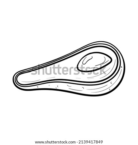 Vector doodle illustration of half an avocado with pit isolated on white.