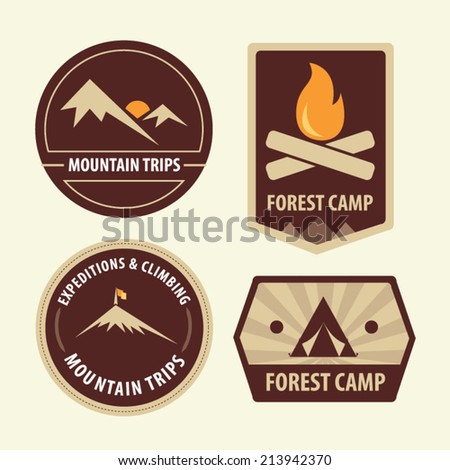 camping and hiking labels.  vector illustration.  