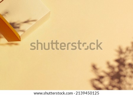 Minimalistic beige background with geometric shapes and shadows from tree. Copy space.	