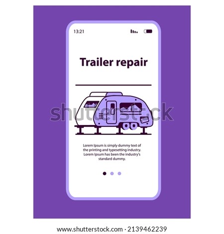 Service for trailer repair.Fix auto travel.RV maintenance. Workshop selection on the mobile application.Website banner concept. Line art vector illustration.