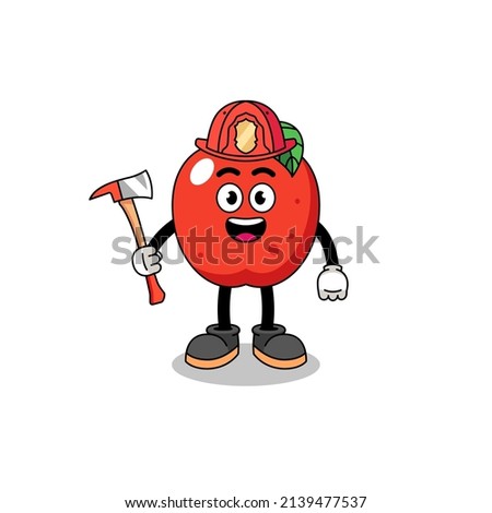 Cartoon mascot of apple firefighter , character design