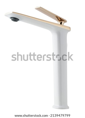 white kitchen modern mixer tap isolated on white background,golden handle