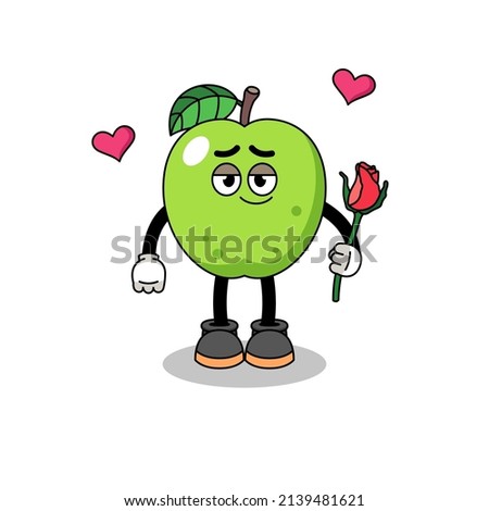 green apple mascot falling in love , character design