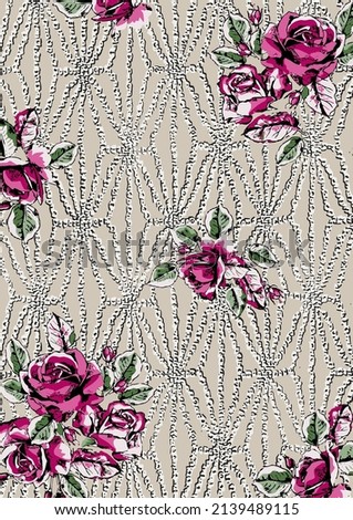 Floral factory textile patterns with colorful backdrop


