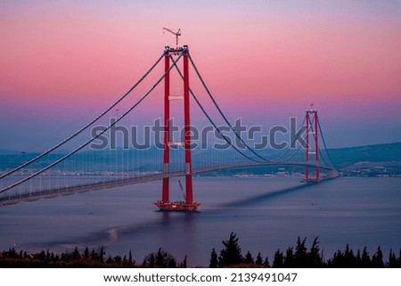 1915Çanakkale Bridge and Motorway Project comprises 88 km of motorway including the 1915Çanakkale Bridge and 13 km of access roads stretching between Malkara and Çanakkale. Royalty-Free Stock Photo #2139491047
