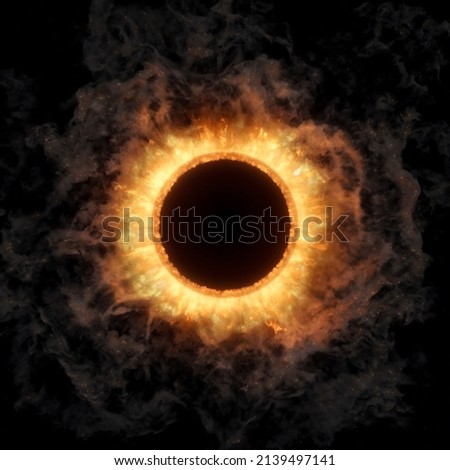 Hot flaming circle with ember. Explosive colored gases and flames on black background. perfect for text or logo placement. 3D rendering Royalty-Free Stock Photo #2139497141