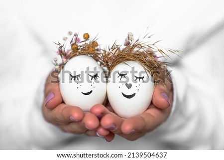 Easter eggs with happy faces. Close-up, isolated. Happy easter. High quality photo