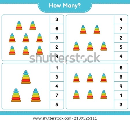 Counting game, how many Pyramid Toy. Educational children game, printable worksheet, vector illustration