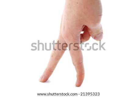 An isolated to white image of a fingers walking hand signal