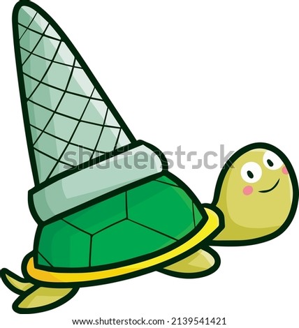 Cute green turtle with ice cream cone illustration