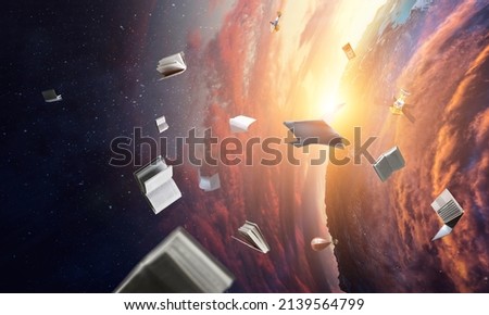 Image of flying books . Mixed media Royalty-Free Stock Photo #2139564799