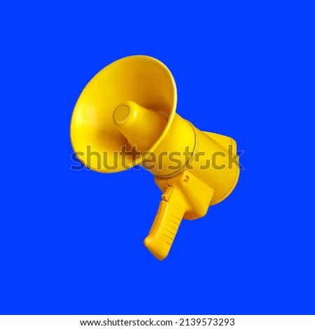 a yellow megaphone on a blue background. Alarm Alert.