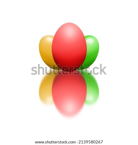 Realistic illustration of three colorful eggs.