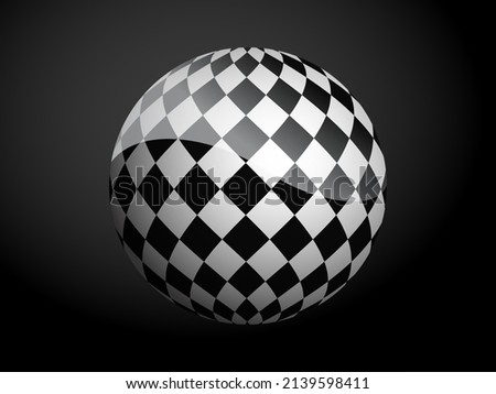 Abstract pattern cover black and white 3D ball. Vector illustration isolated on dark background.