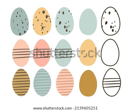 Set with Easter eggs on white background. Spring hand drawn vector illustration.