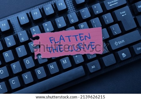 Text caption presenting Flatten The Curve. Internet Concept raising an awareness on slowing the rate of the infectious disease Entering New Product Key Concept, Typing Movie Subtitle Software