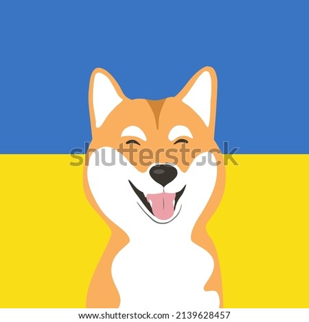 Shiba inu dog with Ukrainian flag. War in Ukraine. No war. Animals want peace. World peace