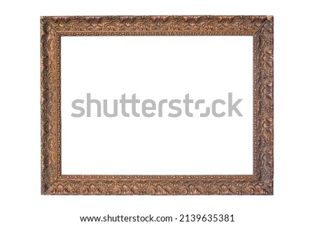 Vintage blank picture frame isolated on white background.