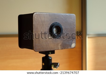 Large format pinhole camera of a wooden structure. 
