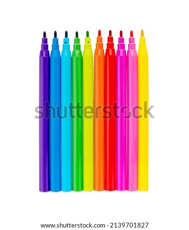 Felt Tip Pens. Multicolored Felt-Tip Pens isolated on a white background. Colorful markers pens. Tub of coloured marker pens. Royalty-Free Stock Photo #2139701827