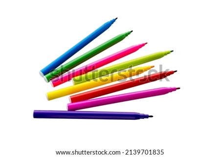 Felt Tip Pens. Multicolored Felt-Tip Pens isolated on a white background. Colorful markers pens. Tub of coloured marker pens. Royalty-Free Stock Photo #2139701835