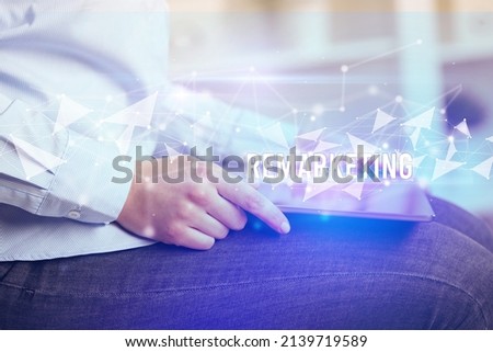 Close up hands using tablet