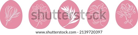 Easter eggs with floral pattern pink set silhouettes vector illustration, flat design