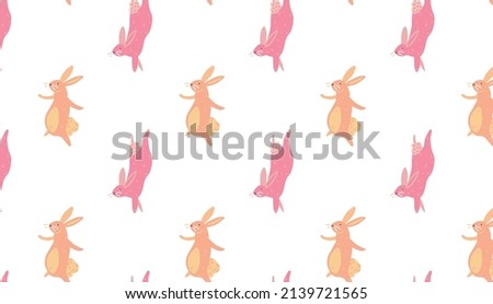 Vector illustration Pattern with dancing Easter bunnies on a white background