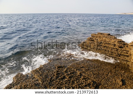 Landscape with water and rocks in Thassos island, Greece, next to the natural pool called Giola Beautiful textures and details