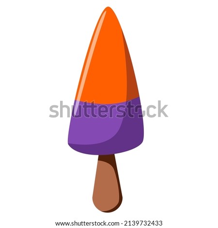 delicious striped ice cream. Sweet summer treat on a stick. Vector illustration in cartoon style.