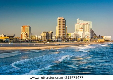 The skyline and Atlantic Ocean in Atlantic City, New Jersey. Royalty-Free Stock Photo #213973477